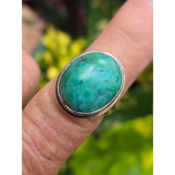 Vintage Sterling Silver Oval Turquoise Modernist Ring Size 6.75 - Picture 7 of 9